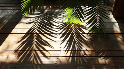 Sticker - Palm Leaf Shadows on Wooden Floor