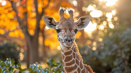 Canvas Print -   A close-up of a giraffe's head and neck against a green tree backdrop