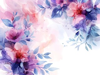 Wall Mural - Delicate Watercolor Floral Frame with Soft Pastel Hues on White Background