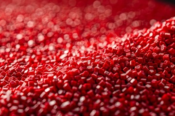 Poster - A macro image capturing the smooth, glossy surface of uniform red polymer granules