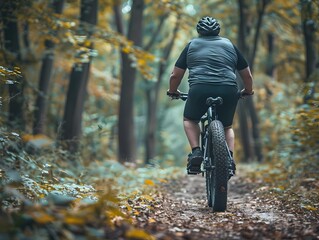 Canvas Print - Determined Cyclist Riding Through Lush Autumn Forest Trail