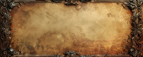 Poster - Ornate Vintage Frame on Aged Parchment Background with Copy Space