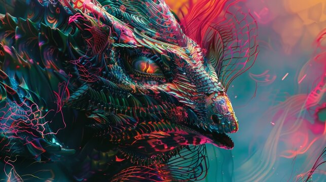 A glitchedout version of a mythological creature with its physical form distorted and intertwined with digital elements representing the merging of old and new