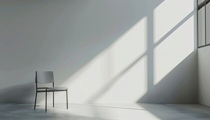 Poster - A single chair in a minimalist room with a window casting a bright light.