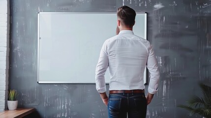 Wall Mural - A sales consultant preparing a sales pitch on a whiteboard. 