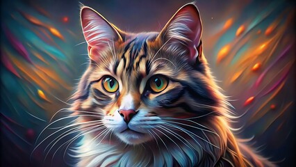  Abstract Feline Art: Beautiful Cat Painting with Vibrant Colors. Photos. Images.