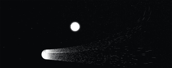 Wall Mural - comet and stars in space. futuristic landscape, with noise texture . night landscape with starry sky