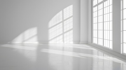 Canvas Print - empty room wall and floor interior background, empty space, White room with light from a large window. 