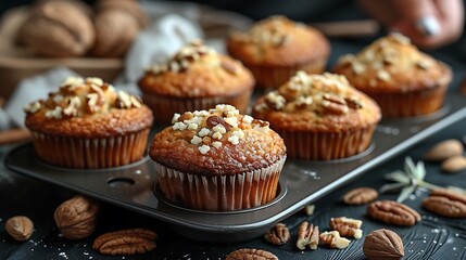 Wall Mural - **Freshly baked muffins with nuts and seeds