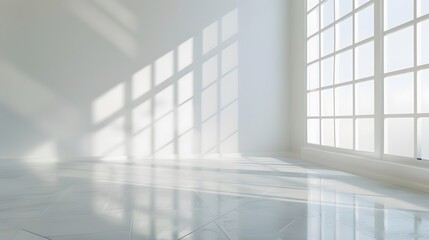 Canvas Print - empty room wall and floor interior background, empty space, White room with light from a large window. 