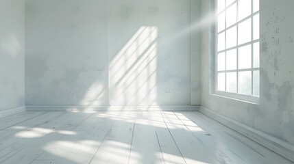 Canvas Print - empty room wall and floor interior background, empty space, White room with light from a large window. 