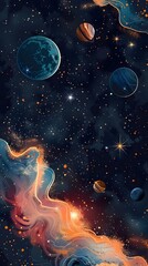 Wall Mural - captivating cosmic landscape with luminous planets sparkling stars and swirling nebulae against a da