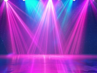 Poster - Neon Blue pink violet stage lighting illuminated, lens flare effect, shining star rays.AI generated