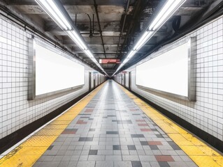 Aufkleber - Mockup image of portrait billboard blank in the subway station for advertisement