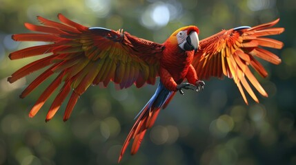 Wall Mural - Scarlet Macaw in Flight with Wings Spread