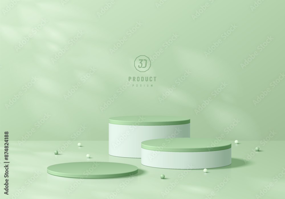 3D green round product podium set background with natural light ...