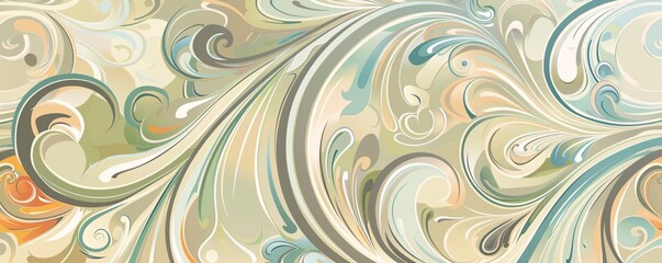 Wall Mural - Abstract Swirling Floral Pattern in Beige and Green