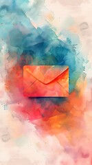 Poster - Dreamy Watercolor Email Icon with Soft Fluid Lines and Serene Concept