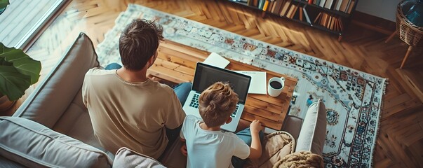 Poster - Parent and Child Collaborating on Online Homework Assignment at Home
