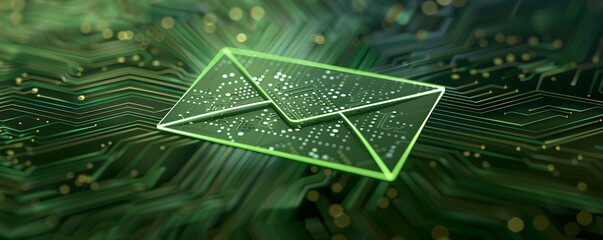 Poster - email icon with digital circuit board pattern tech focused green and black design concept