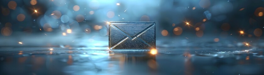 Poster - transparent glass email icon with reflective light and surrounding environment