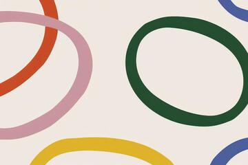 Poster - Abstract art with colorful rings overlapping on a white background, creating a modern and minimalistic design, with a playful and dynamic composition.