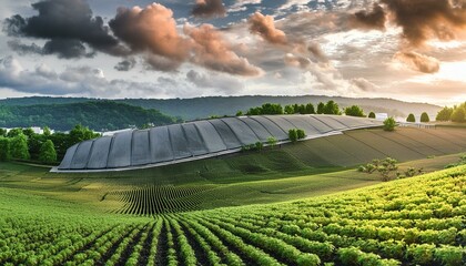 Wall Mural - landscape of the mountains, rice terraces in the morning, tropical garden with a house, grapes in the vineyard, garden in the garden, garden with flowers, Community kitchen garden. Raised garden beds 