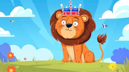 Sticker - A cartoon lion wearing a royal crown, representing the United Kingdom