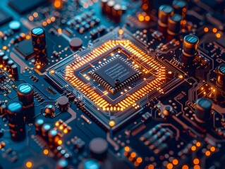 Poster - intricate quantum computer chip showcasing the power of quantum processing