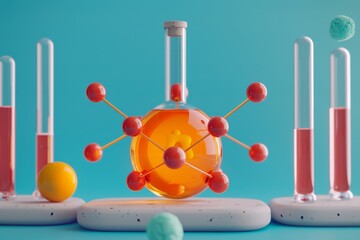 Poster - Creative laboratory setup with colorful molecular structures, emphasizing scientific discovery and research.