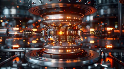 Poster - Futuristic Quantum Computing Hub with Interconnected Quantum Processors Forming a Powerful Quantum Network