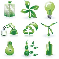 Sticker - Green Energy Icons:  Eco-Friendly Solutions for a Sustainable Future