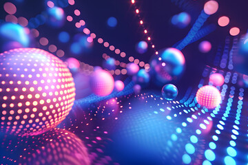 Wall Mural - 3D abstract dot in blue and pink neon background.