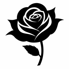 Wall Mural - Rose Flower Silhouette Black and White Vector on White Background