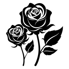 Wall Mural - Rose Flower Silhouette Black and White Vector on White Background