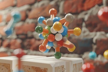 Poster - Modern molecular structure with colorful elements, representing scientific innovation and complexity.