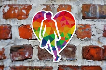 Wall Mural - Heart Shaped Sticker on Brick Wall