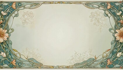Vintage Aesthetic beautiful elegant Art nouveau Floral ornamental frame on soft pastel green copy space background modernism style illustration for wallpaper, presentation, design 
