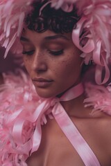 Wall Mural - Woman with pink feathered hat