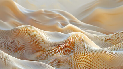 Poster - an abstract 3D image of digital waves in shades of beige color scheme with a wide-angle lens