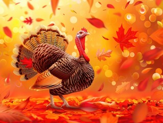 Canvas Print - Turkey on Leaf Pile