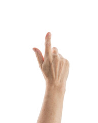 Wall Mural - mid aged woman hand touch screen gesture isolated on white background