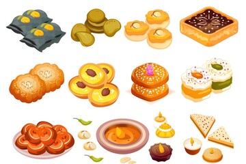 Wall Mural - Various desserts and pastries on white