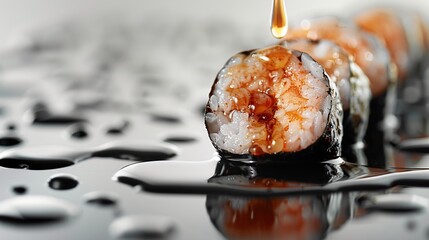 Poster - Sushi Roll Drizzled with Soy Sauce