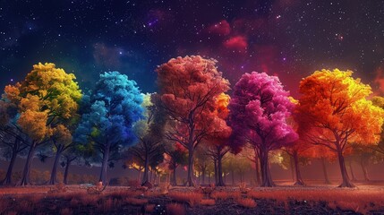 Wall Mural - colorful autumn tree background with mountains background