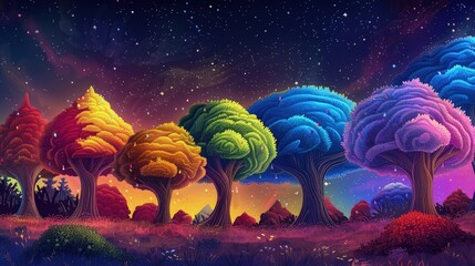 Wall Mural - colorful autumn tree background with mountains background