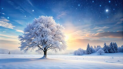 Poster - Snow covered tree in a winter wonderland , winter, cold, frosty, snowy, nature, icy, branches, seasonal, white, landscape