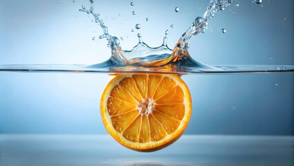 Sticker - Orange slice dropping into water , orange, slice, fruit, citrus, water, drop, splash, fresh, refreshment, healthy, vitamin C