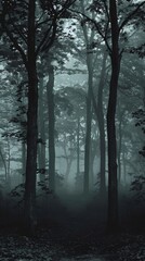  Dark, misty forest, full of spooky atmosphere, Halloween, night forest horror atmosphere, nature, outdoors, perfect for gothic and mysterious environments. , HD wallpapers, , backgrounds, generated by