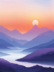 Wall Mural - Mountain Range at Sunset